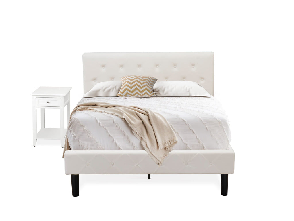 NL19F-NL1DB - Elegant 2-Piece Set Luxe Tufted Full Bed with Velvet Upholstery & White Nightstand