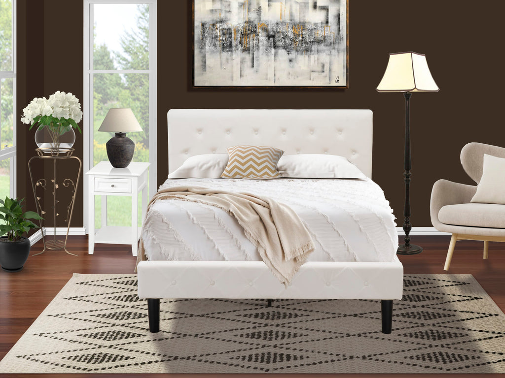 NL19F-NL1DB - Elegant 2-Piece Set Luxe Tufted Full Bed with Velvet Upholstery & White Nightstand