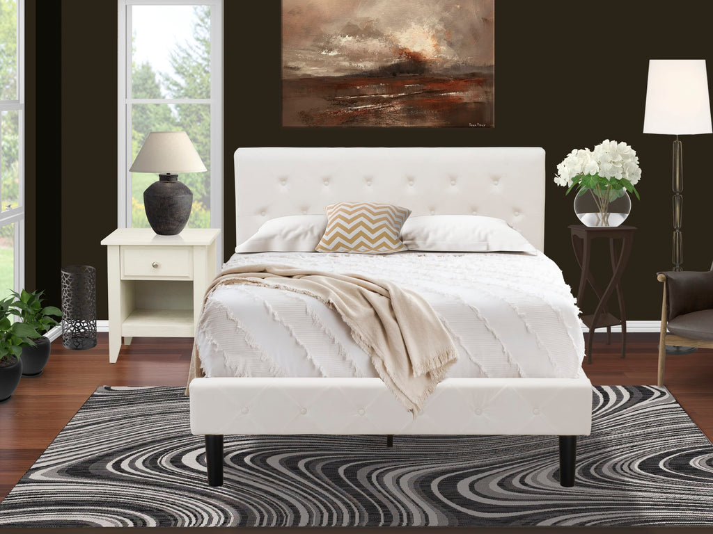 NL19F-G9ZH1 Two-Piece Bedroom Combo Upholstered Velvet Full Bed with Tufted Headboard & Creamy Nightstand