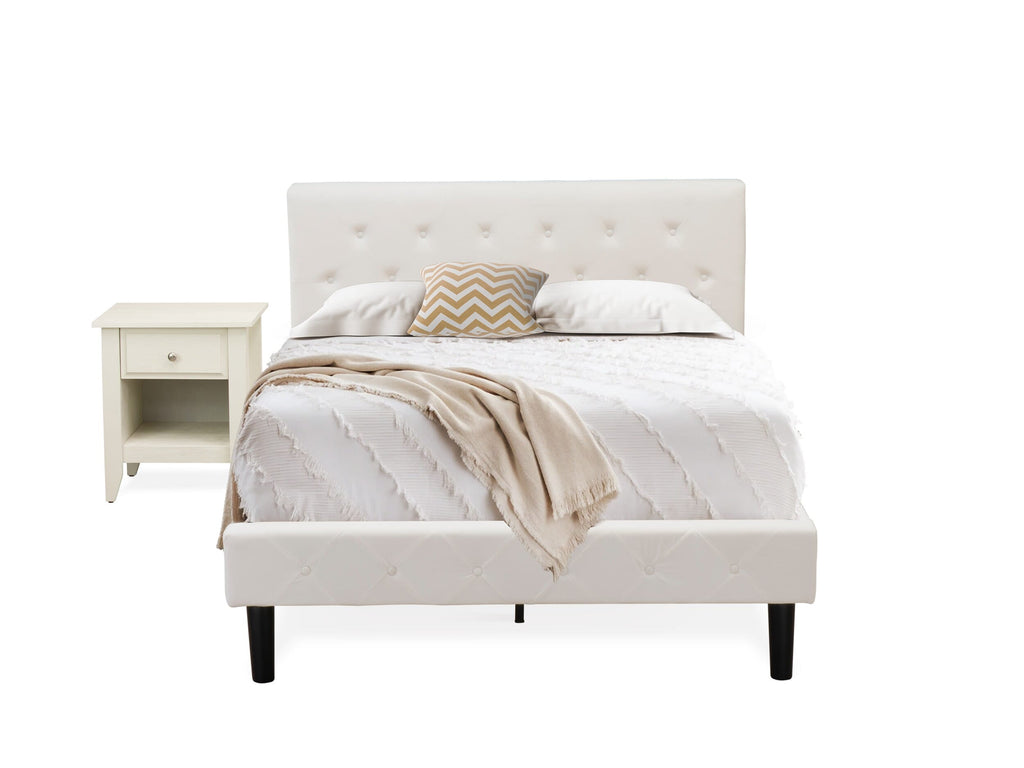 NL19F-G9ZH1 Two-Piece Bedroom Combo Upholstered Velvet Full Bed with Tufted Headboard & Creamy Nightstand