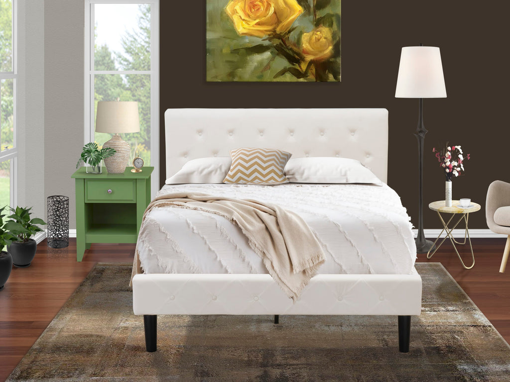 NL19F-ZJGME 2-Piece Bedroom Suite - Plush White Bed with Tufted Headboard and Elegant Green Nightstand