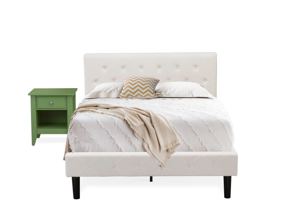 NL19F-ZJGME 2-Piece Bedroom Suite - Plush White Bed with Tufted Headboard and Elegant Green Nightstand