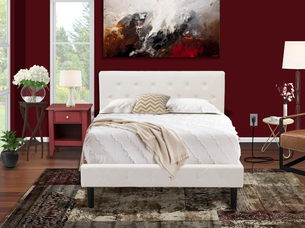 NL19F-0071W Elegant Full Bed Ensemble Tufted Velvet Frame & Rich Burgundy Stand