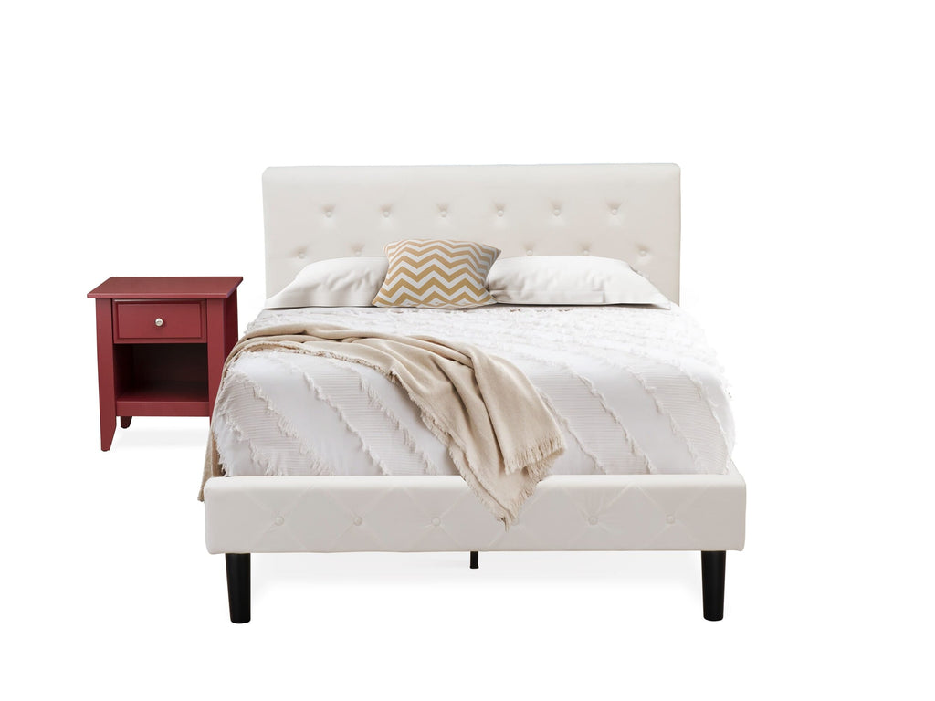 NL19F-0071W Elegant Full Bed Ensemble Tufted Velvet Frame & Rich Burgundy Stand
