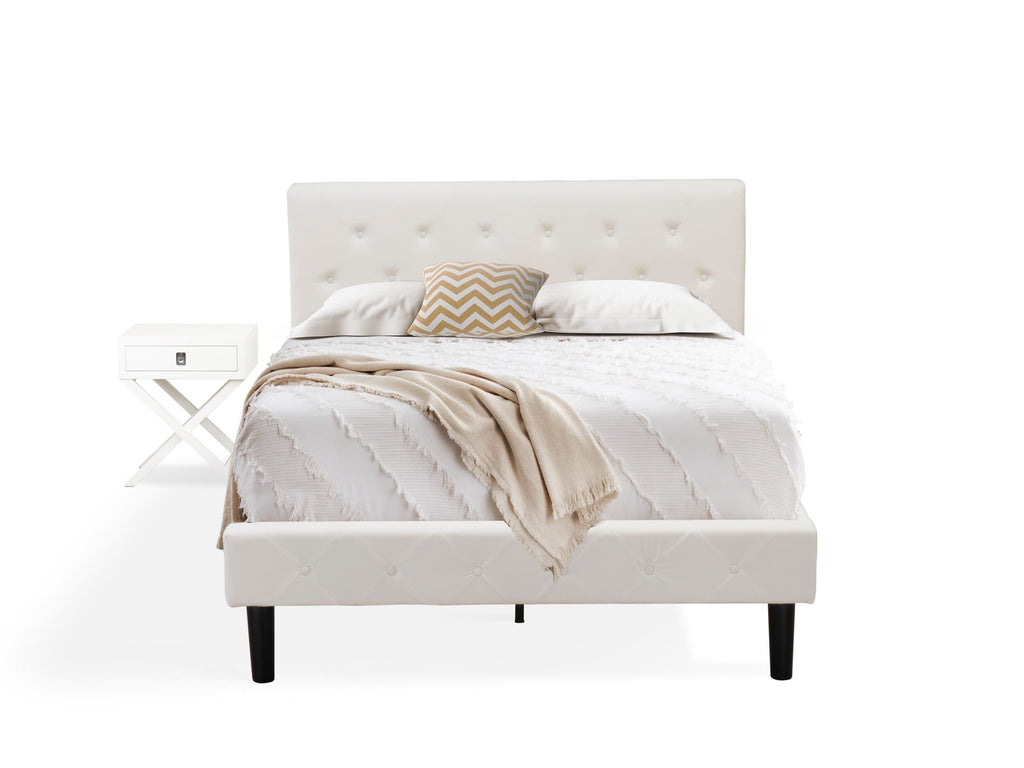 NL19F-SJZH9 Series 2-Piece Modern Bedroom Collection with Full Size Button-Tufted Bed and Nightstand, White Velvet Fabric