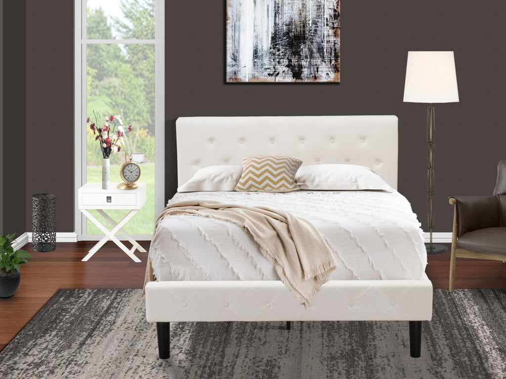 NL19F-SJZH9 Series 2-Piece Modern Bedroom Collection with Full Size Button-Tufted Bed and Nightstand, White Velvet Fabric
