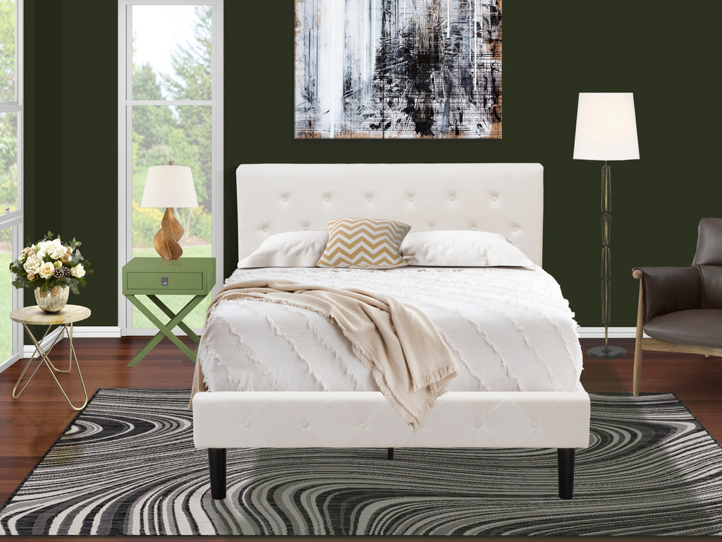 NL19F-CWIIY Full Tufted Bed Frame with White Velvet Headboard and Clover Nightstand - 2 Piece Bedroom Set