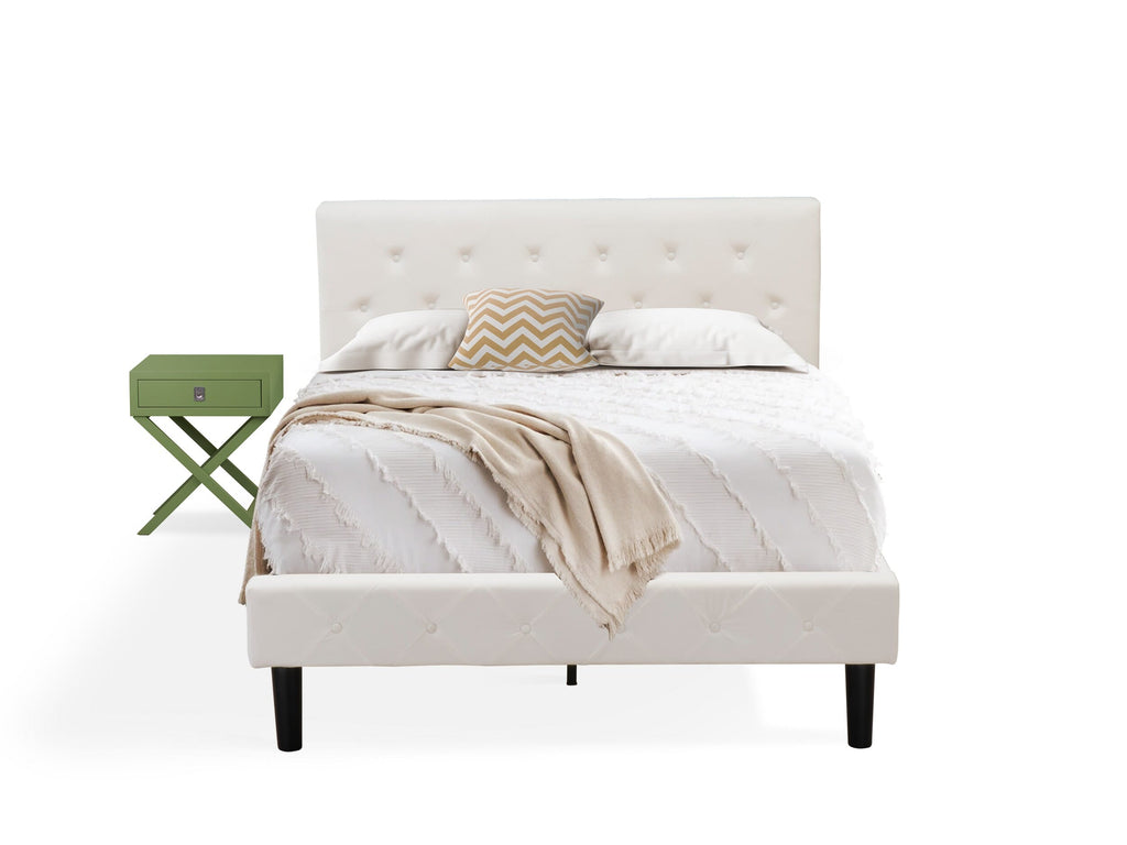 NL19F-CWIIY Full Tufted Bed Frame with White Velvet Headboard and Clover Nightstand - 2 Piece Bedroom Set
