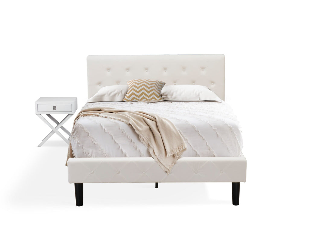 NL19F-17T42 2-Piece Full Size Button-Tufted Bed & White Velvet Upholstered Headboard Set with Gray Nightstand