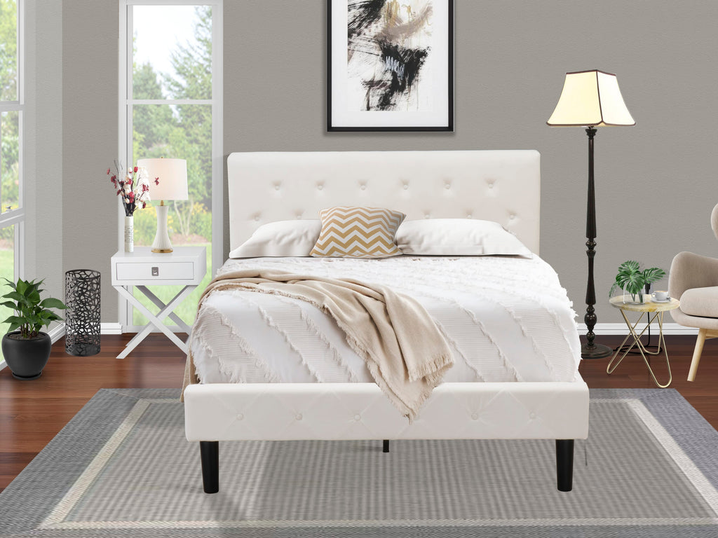 NL19F-17T42 2-Piece Full Size Button-Tufted Bed & White Velvet Upholstered Headboard Set with Gray Nightstand