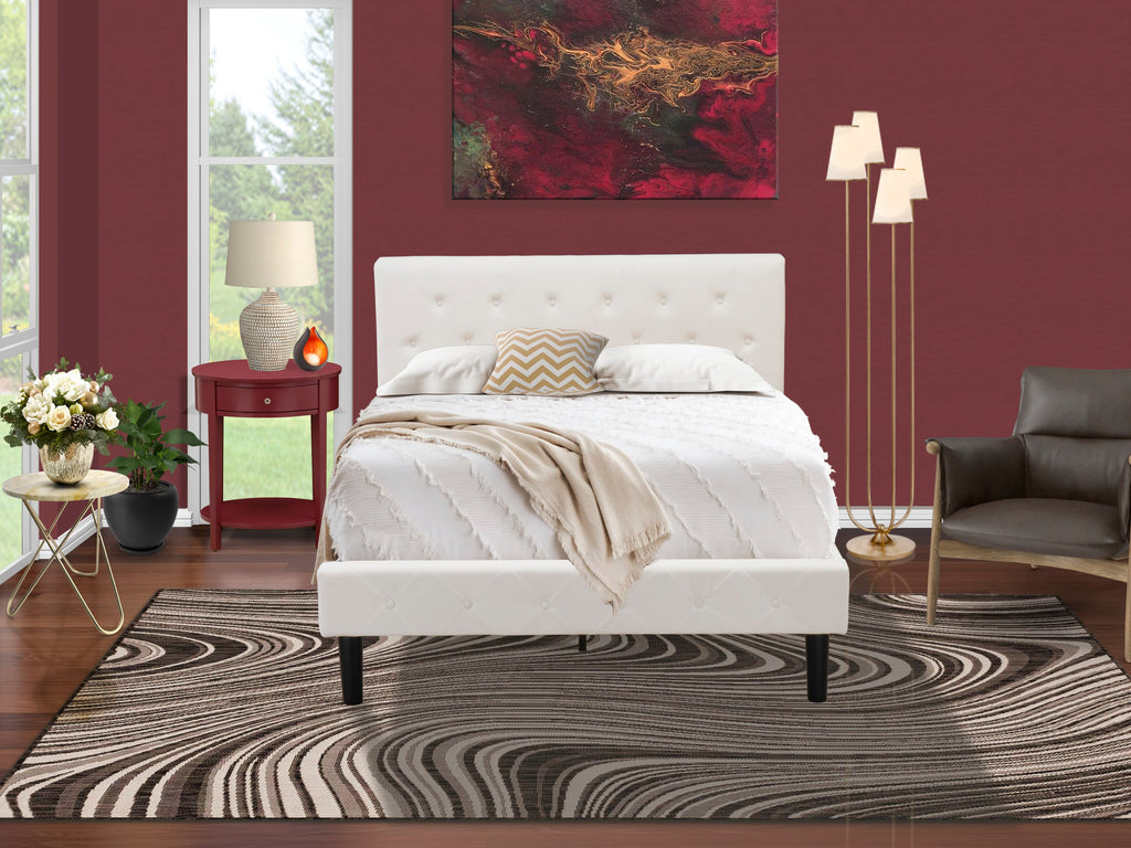 Bedroom Set NL19F-CNMHP Buttoned Full Bed in White Velvet with Burgundy Nightstand