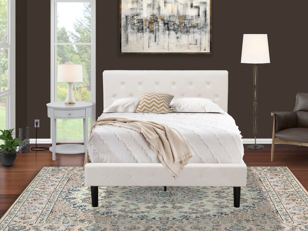 NL19F-TPI2A 2-Pc Full Bedroom Set with Tufted Bedframe, White Velvet Headboard & Gray Finish Nightstand