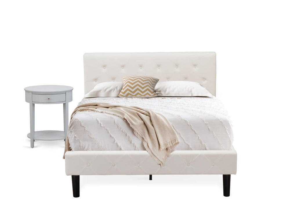 NL19F-TPI2A 2-Pc Full Bedroom Set with Tufted Bedframe, White Velvet Headboard & Gray Finish Nightstand