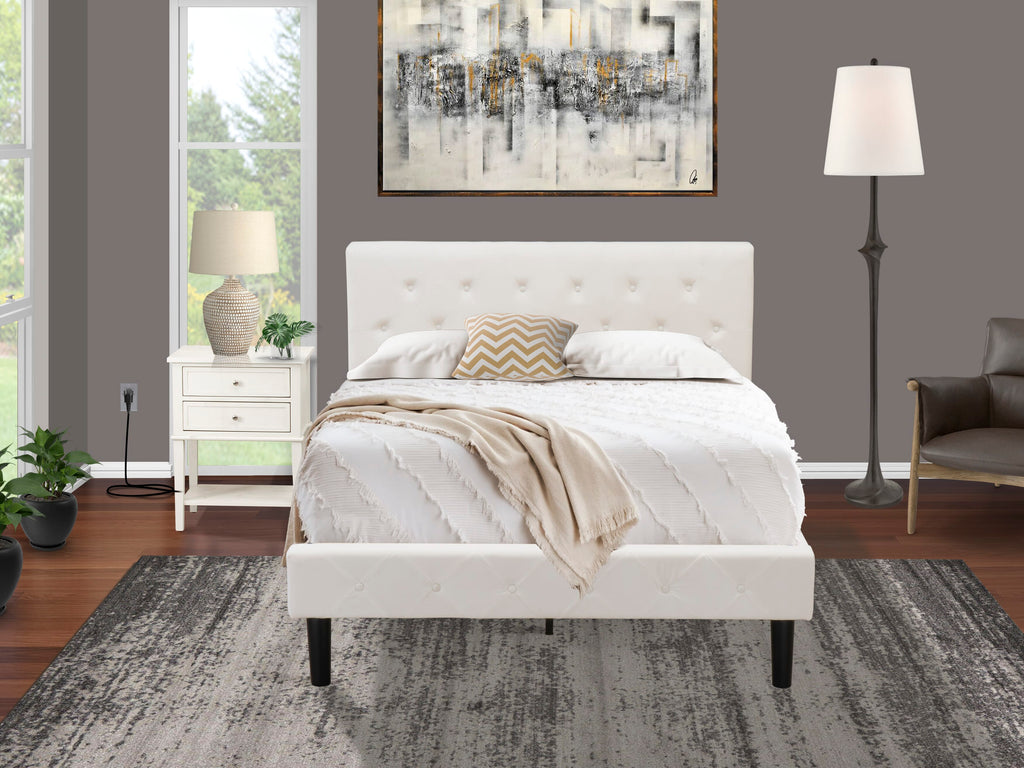 NL19F-DUJKO Luxurious 2-Piece Bedroom Set Full Bed with White Velvet Tufted Headboard & Butter Cream Nightstand