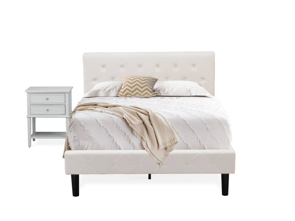 NL19F-KXGNO Luxurious 2-Piece Bedroom Suite - Plush Velvet Full Bed with Button Tufted Headboard and Sleek Gray Nightstand