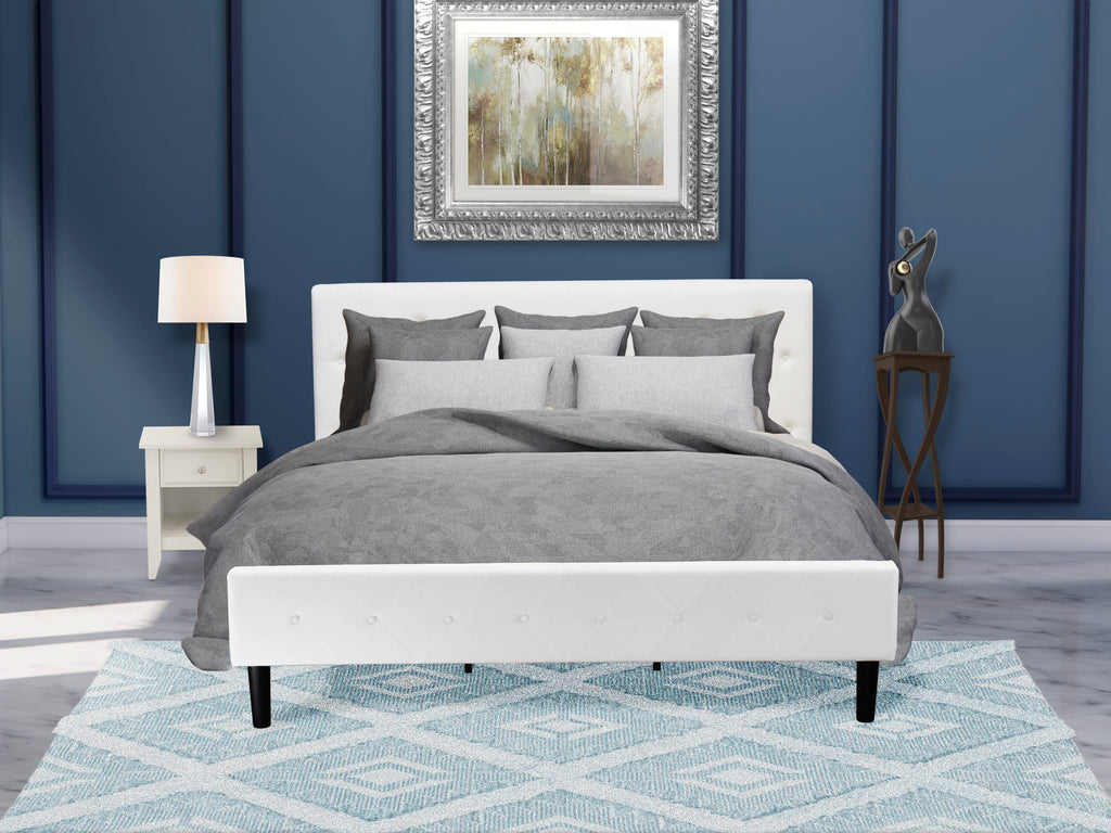 NL19K-8F810 2-Piece Bedroom Furniture Set - Tufted Bed Frame with Velvet White Upholstery & Cream Nightstand