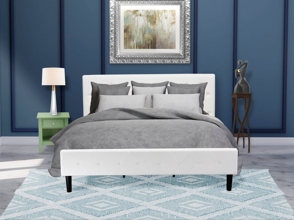 NL19K-IM5MH Velvet-Crafted Button Tufted Bed with White Upholstery and Vibrant Nightstand Duo