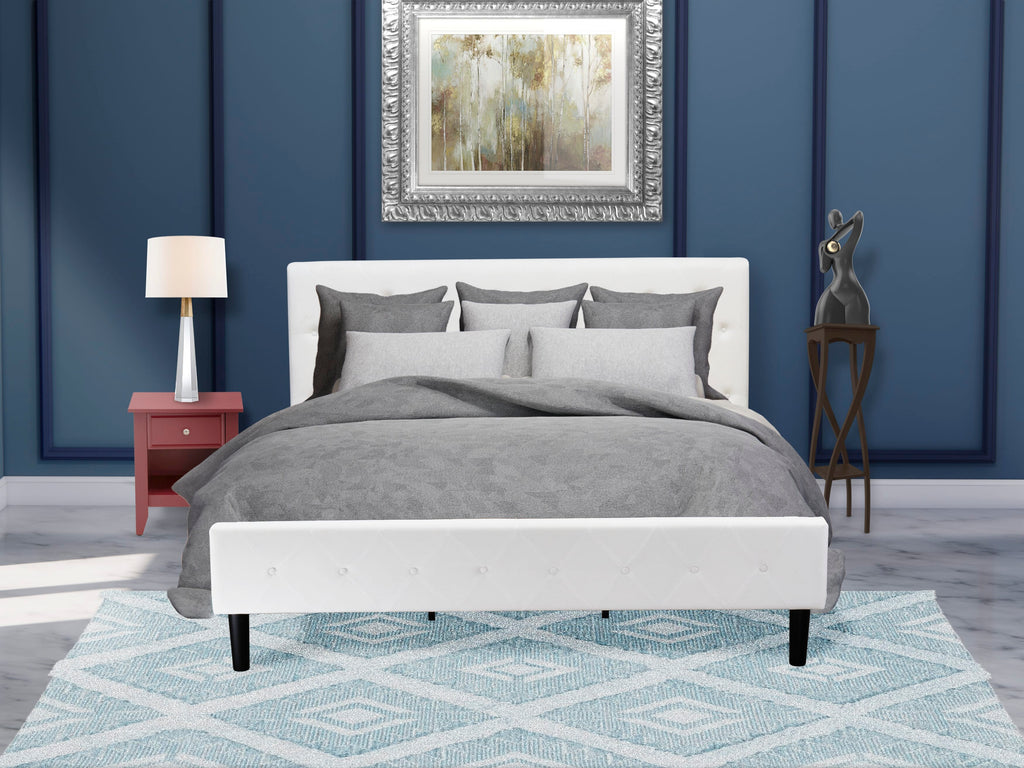 NL19K-7A34P Two-Piece Bedroom Set Large Buttoned King Bed & Styled Nightstand, White & Burgundy Contrast