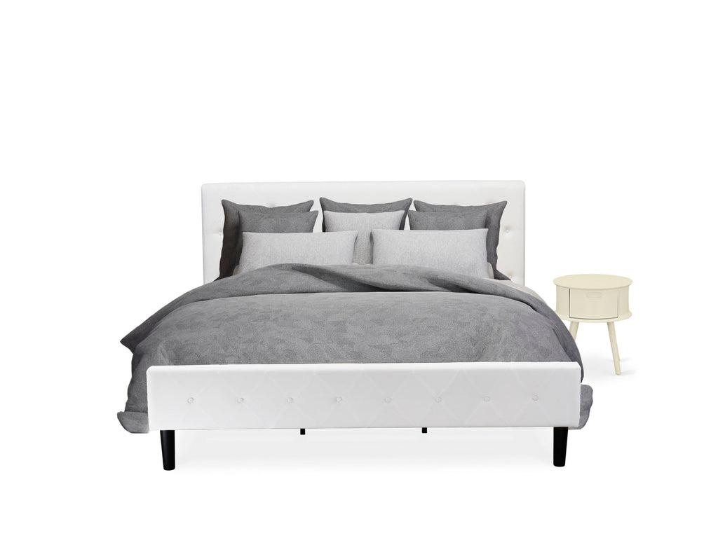 Stylish Comfort in White Plush Velvet NL19K-01WN6 King Size Bed Frame & Chic Nightstand Duo