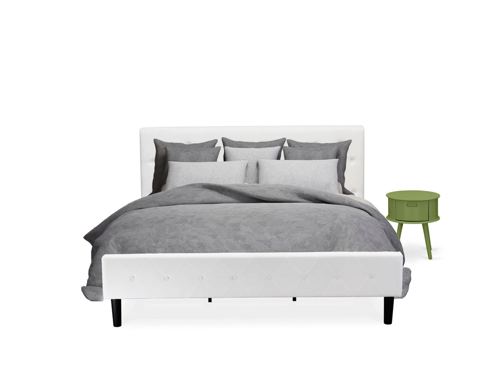 NL19K-5GRPU Regal King Suite White Velvet Tufted Frame with Green Accent Nightstand Set