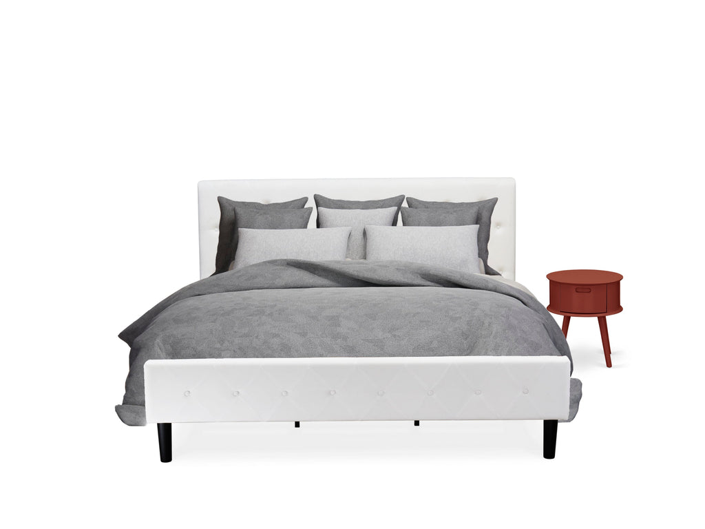 NL19K-4RBE5 2-Piece Set with Upholstered Button-Tufted Headboard Bed and Burgundy Nightstand