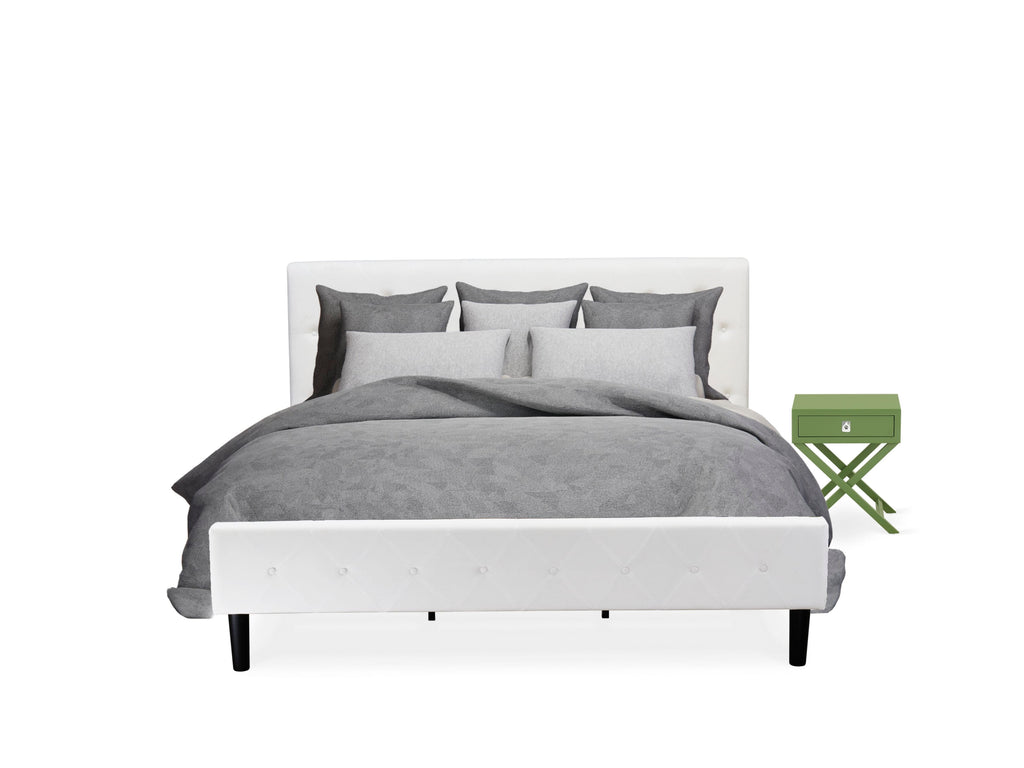 NL19K-4KAOZ Luxe Bedroom Set with White Velvet King Bed & Green Nightstand