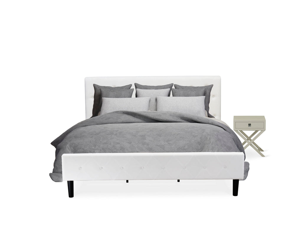 NL19K-WI84B Dreamy Bedroom Collection 2 Piece Ensemble with Opulent Bed Frame - Tufted White Velvet Headboard - Urban Gray Nightstand