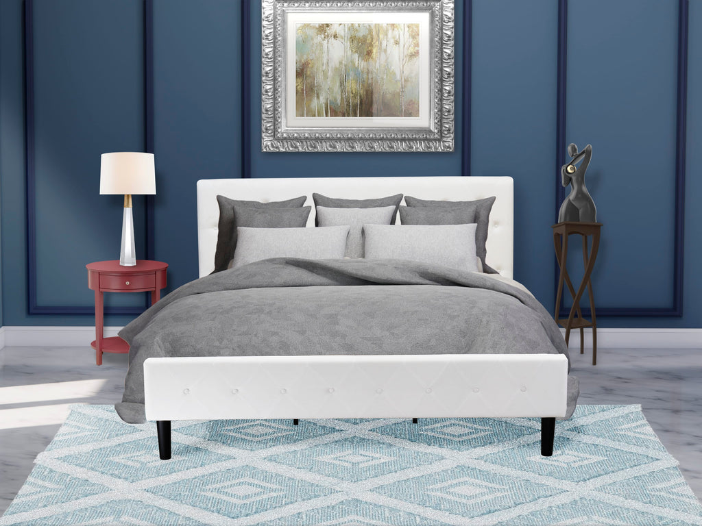 NL19K-LYH0U - Elegant Button-Tufted Bed Frame and Burgundy Nightstand Set with Upholstery in Velvet and Wood Finishes