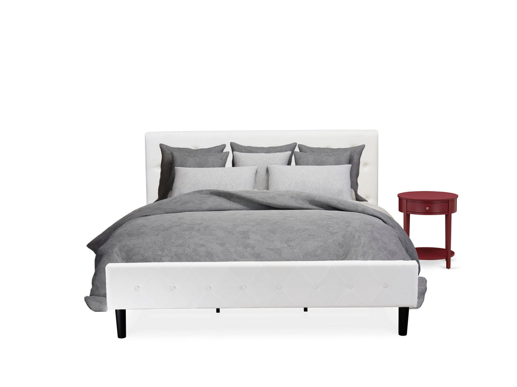 NL19K-LYH0U - Elegant Button-Tufted Bed Frame and Burgundy Nightstand Set with Upholstery in Velvet and Wood Finishes