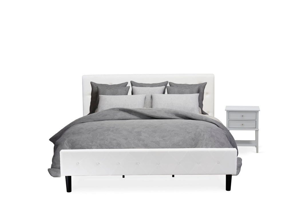 NL19K-HNICN 2-Piece Bedroom Set Luxurious King Bed with White Velvet Tufted Headboard & Chic Gray Nightstand