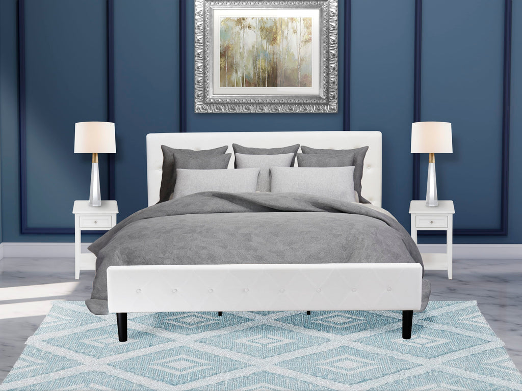 NL19K-O2FLC Deluxe King Bedroom Package Tufted Velvet Bed and 3-Piece Set with White Finish