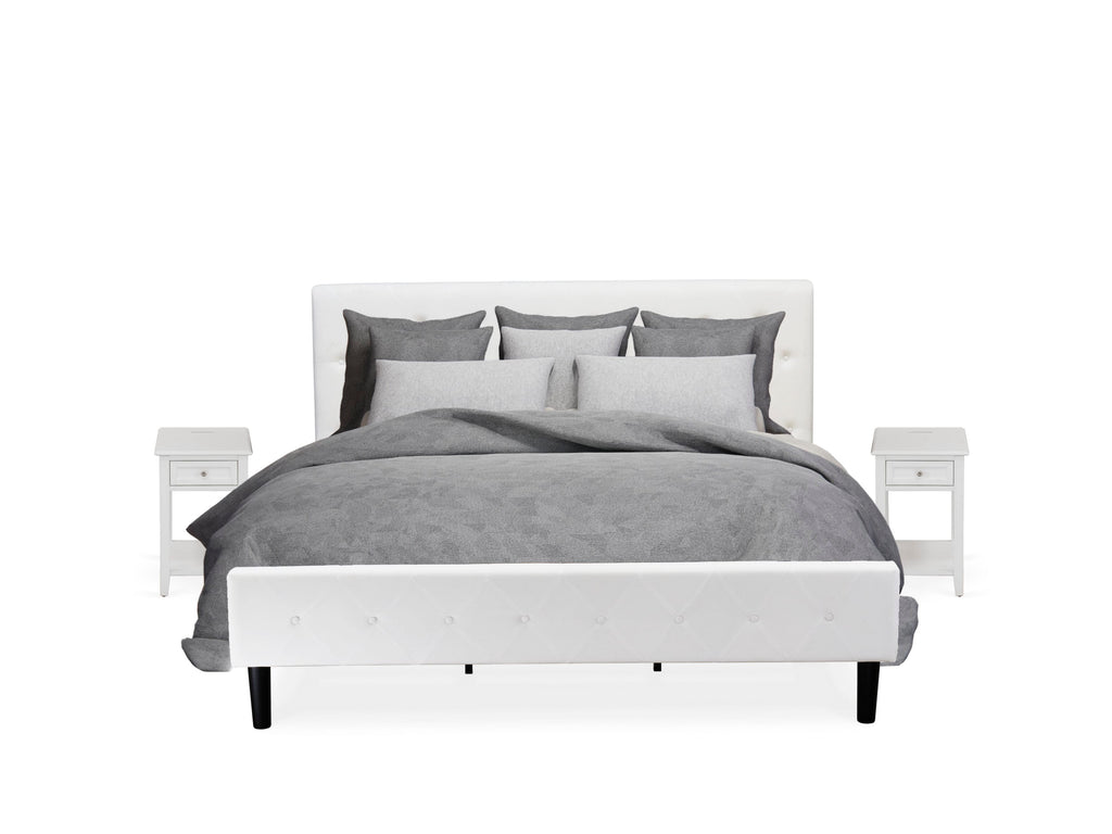 NL19K-O2FLC Deluxe King Bedroom Package Tufted Velvet Bed and 3-Piece Set with White Finish