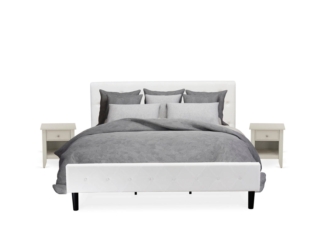NL19K-BAEDT Luxurious King Size Bedroom Suite Button-Tufted Velvet Bed & Cream Finish Nightstand