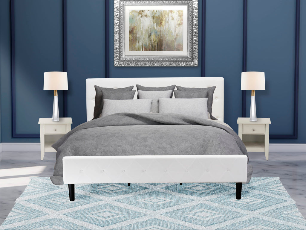 NL19K-BAEDT Luxurious King Size Bedroom Suite Button-Tufted Velvet Bed & Cream Finish Nightstand