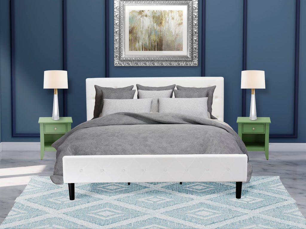 NL19K-K29EK 3 Piece Bedroom Ensemble King Bed with White Velvet Headboard & Green Nightstand Finish