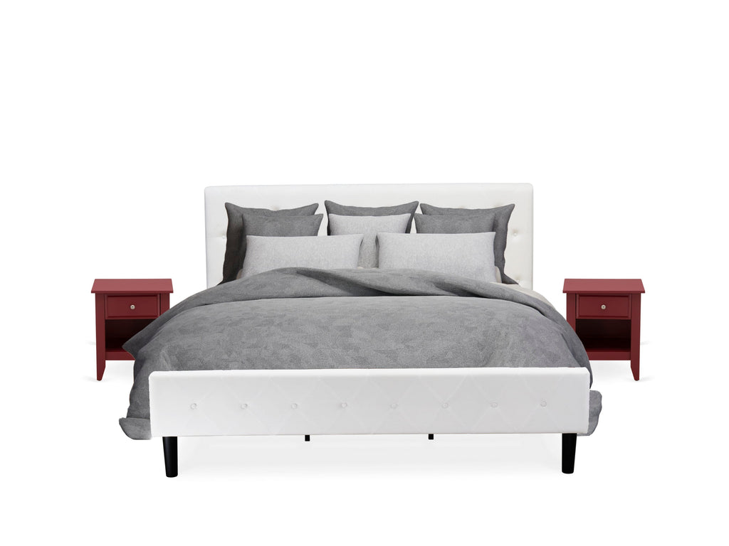 NL19K-OFD2S Luxurious 3-Piece Bedroom Suite Featuring Plush Upholstered Bed and Elegant Side Table