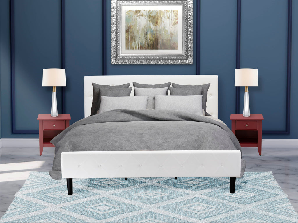 NL19K-OFD2S Luxurious 3-Piece Bedroom Suite Featuring Plush Upholstered Bed and Elegant Side Table