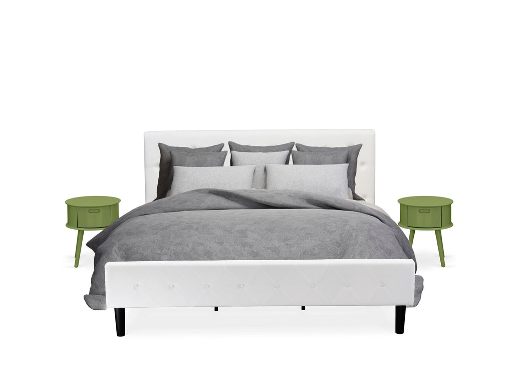 NL19K-USGYN 3-Piece King Bedroom Ensemble - Tufted Velvet Bed, Green Nightstand