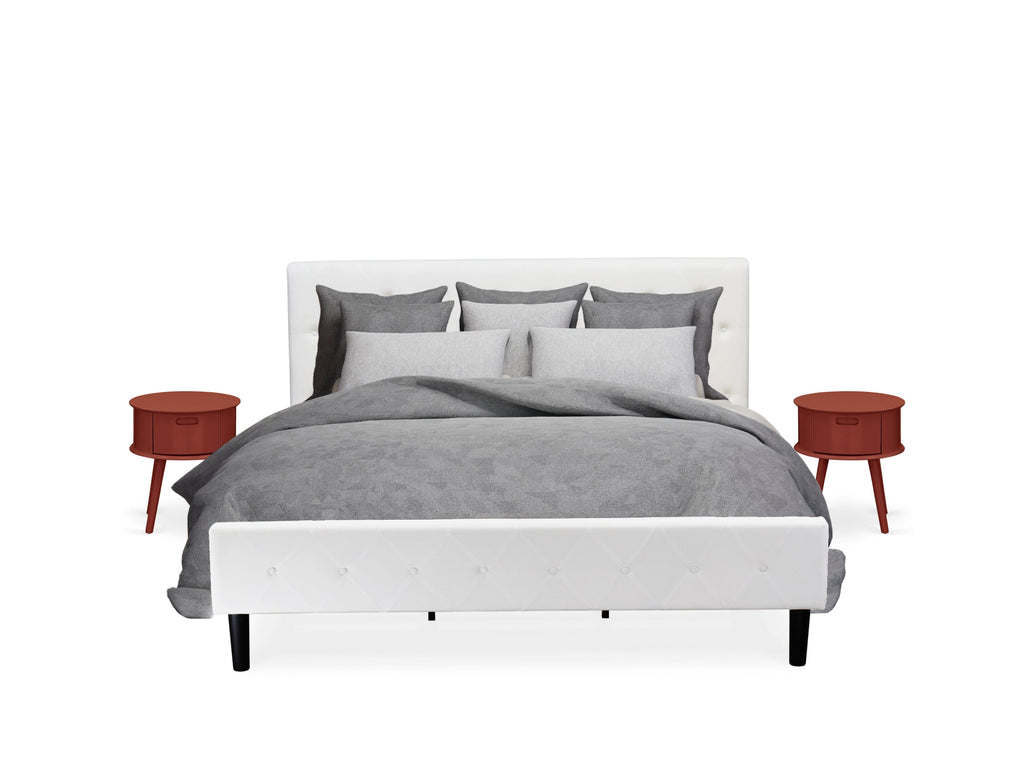 NL19K-JPH5Z Bedroom Suite with Button Tufted King Bed and Velvet, Nightstand in Burgundy Finish