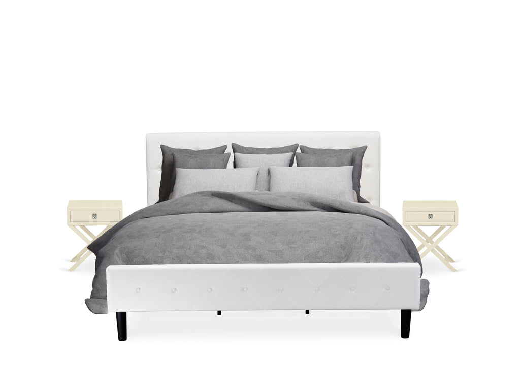 NL19K-FG8I7 3-Piece King Bedroom Ensemble Tufted Bed in Lux Velvet and Snowy Nightstand
