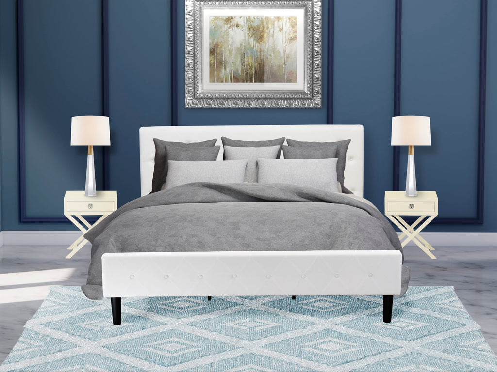 NL19K-FG8I7 3-Piece King Bedroom Ensemble Tufted Bed in Lux Velvet and Snowy Nightstand