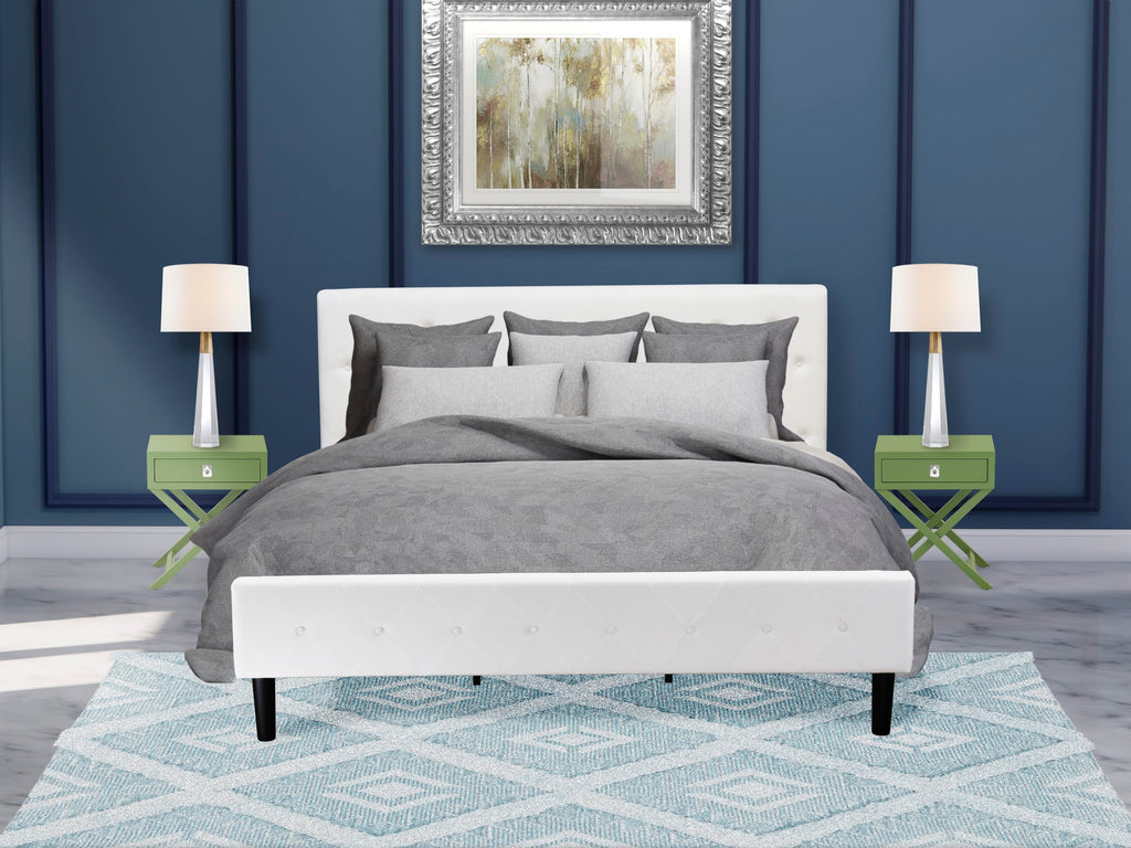 3-Piece Bedroom Set with Button-Tufted King Bed & Velvet Headboard, Clover Green Nightstand -  NL19K-NU2BW