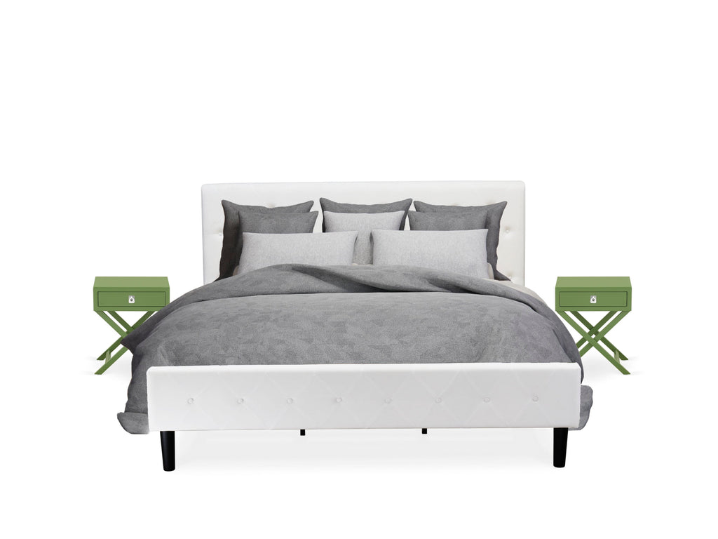 3-Piece Bedroom Set with Button-Tufted King Bed & Velvet Headboard, Clover Green Nightstand -  NL19K-NU2BW
