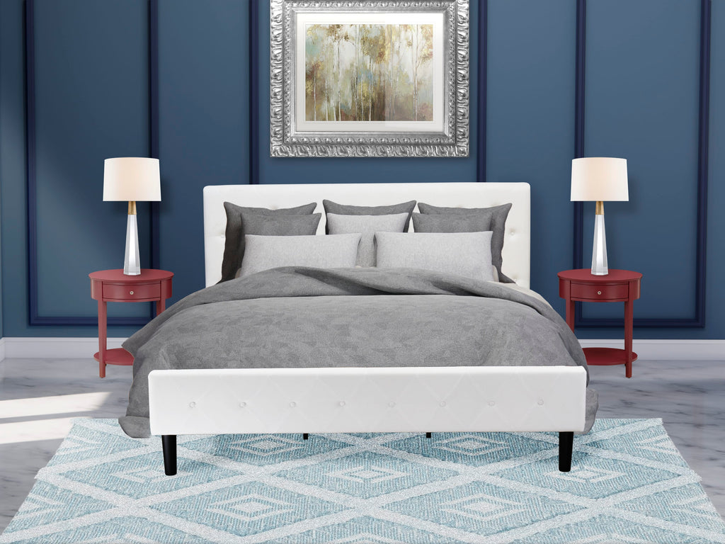 NL19K-YUQBR 3-Piece Luxe Comfort King Bedroom Ensemble Tufted White Velvet Platform Sleep Haven & Rich Burgundy Stand