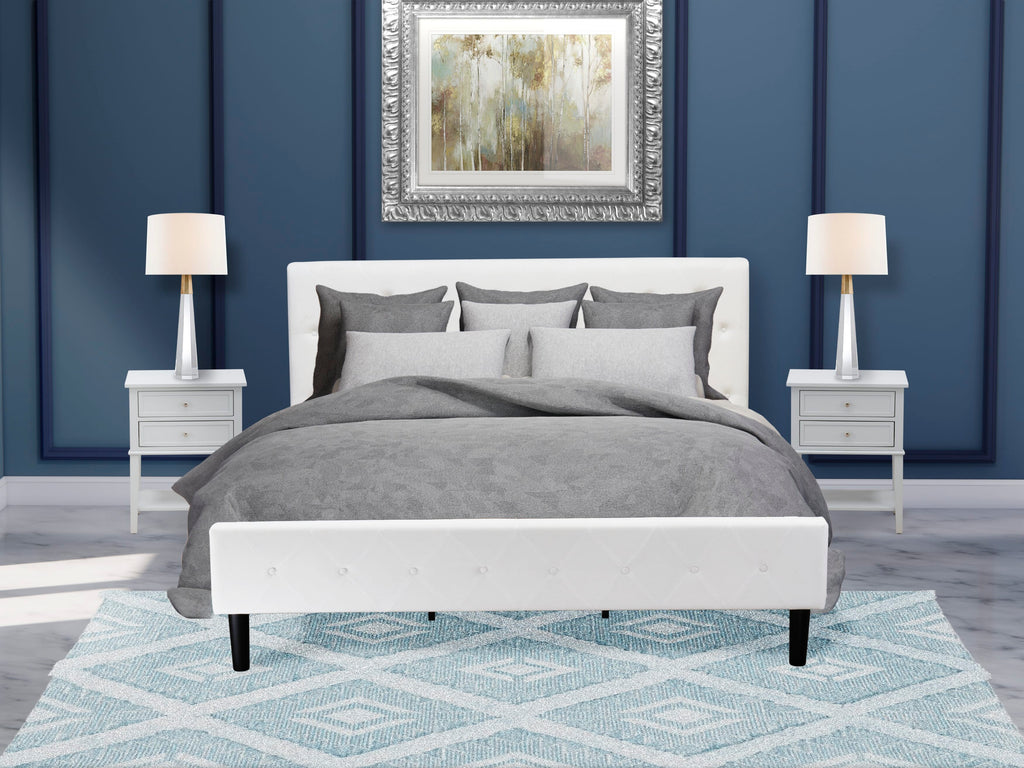 NL19K-VWB6Y 3-Piece Bedroom Suite King Bed with Button Tufts, White Velvet Headboard, and Gray Nightstand