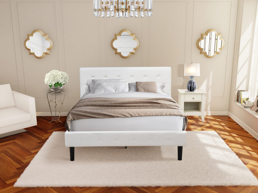 NL19Q-83CTC Luxurious Velvet Button Tufted Bed Frame Set Featuring White Upholstery and Elegant Nightstand