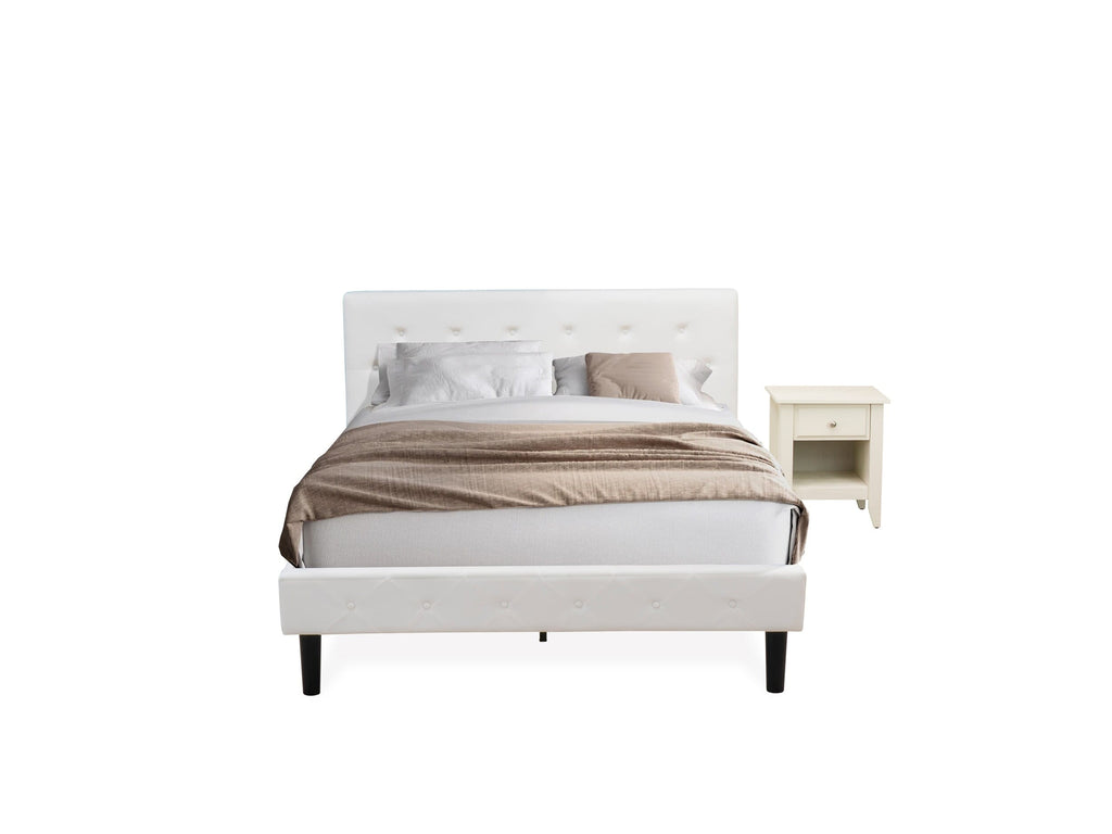 NL19Q-83CTC Luxurious Velvet Button Tufted Bed Frame Set Featuring White Upholstery and Elegant Nightstand