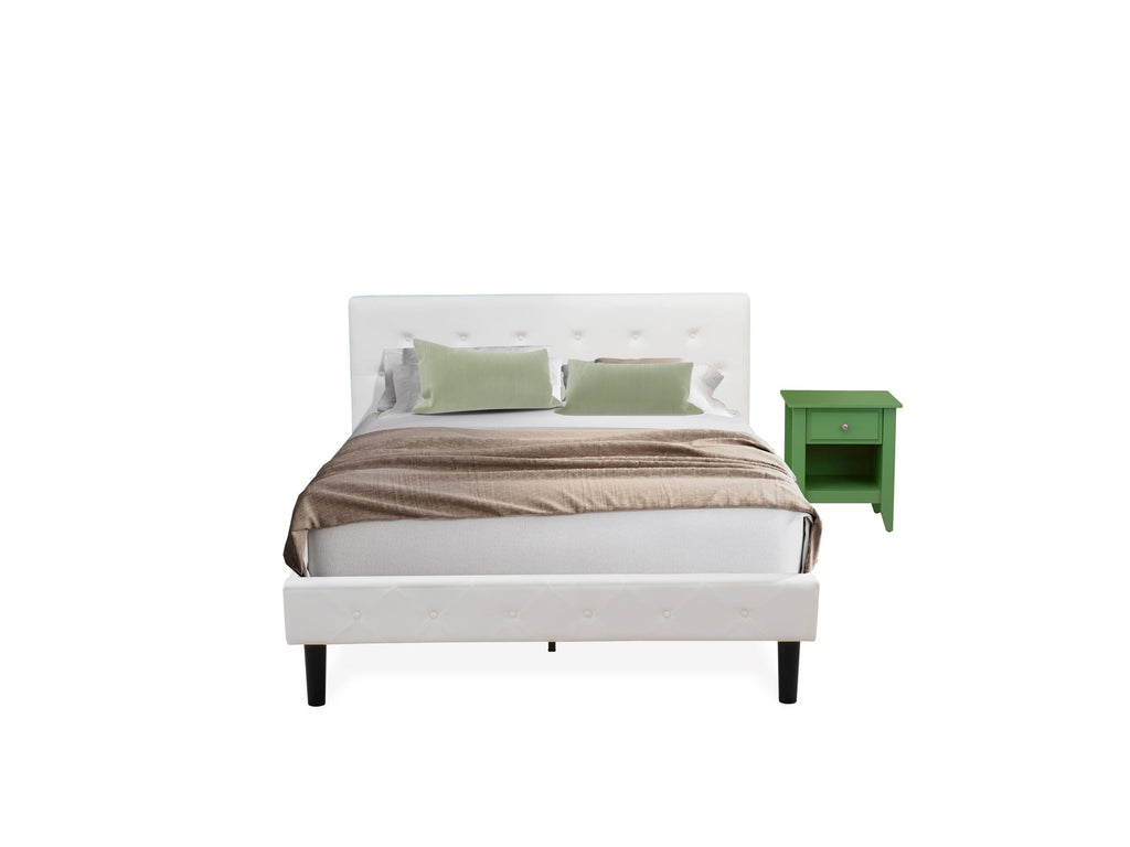 Bedroom Set NL19Q-G7SMB White Velvet Upholstered Headboard Bed & Green Nightstand