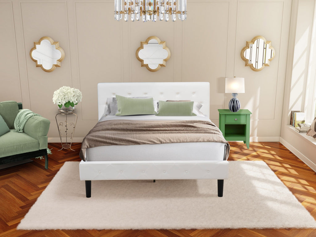 Bedroom Set NL19Q-G7SMB White Velvet Upholstered Headboard Bed & Green Nightstand