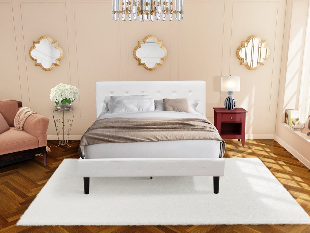 NL19Q-ILFX6 2-Piece Bedroom Suite - Ornate Tufted Queen Bed with Velvet Headboard & Chic Burgundy Nightstand
